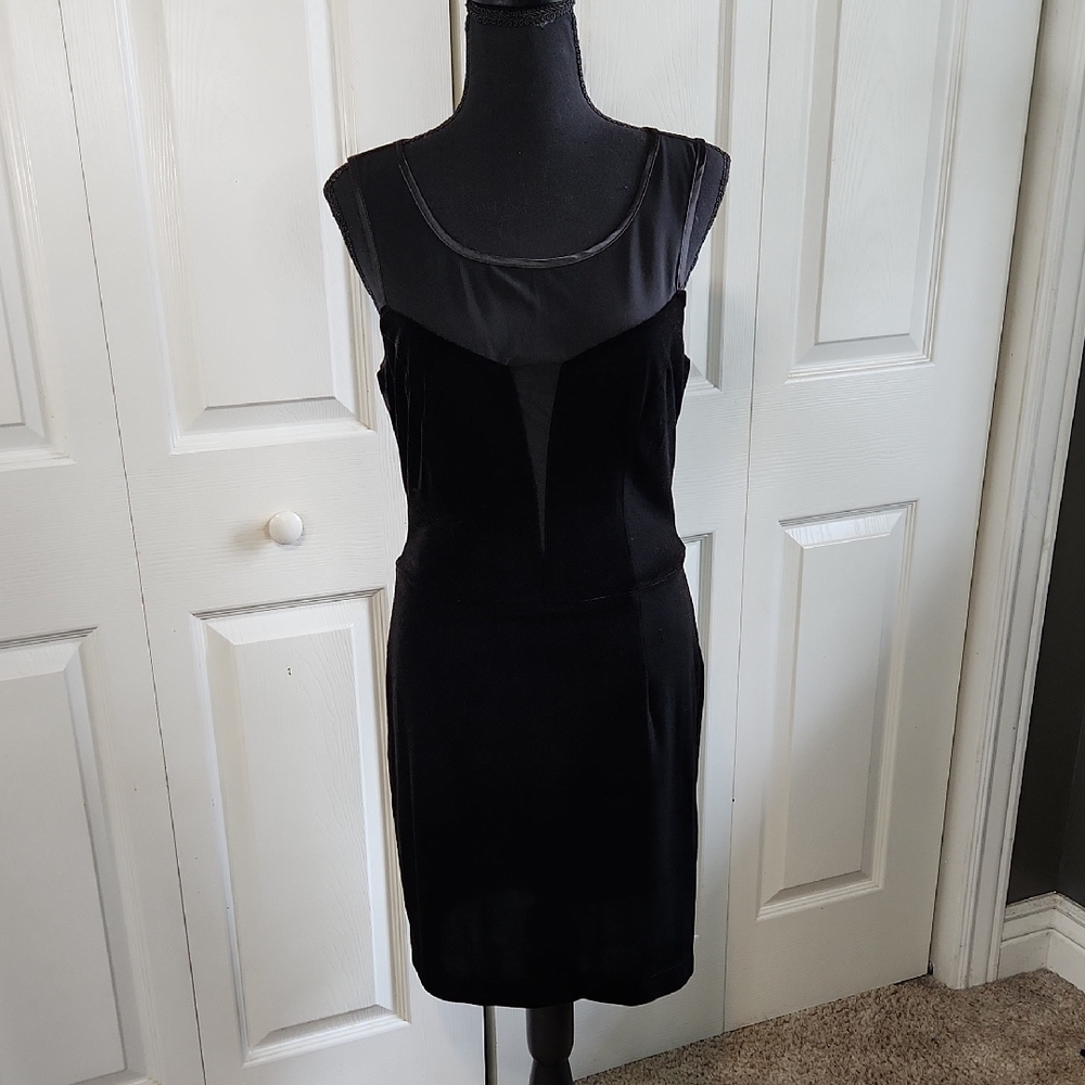 Frederick's of‎ Hollywood Black Knee Length Dress SZ Med Sheer Mesh Sexy Evening